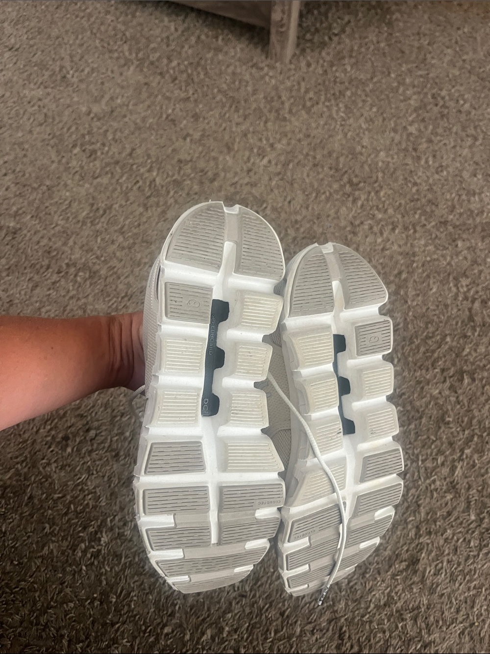On cloud beige womens  White Athletic Lace-Up Running Shoes - Picture 5 of 5